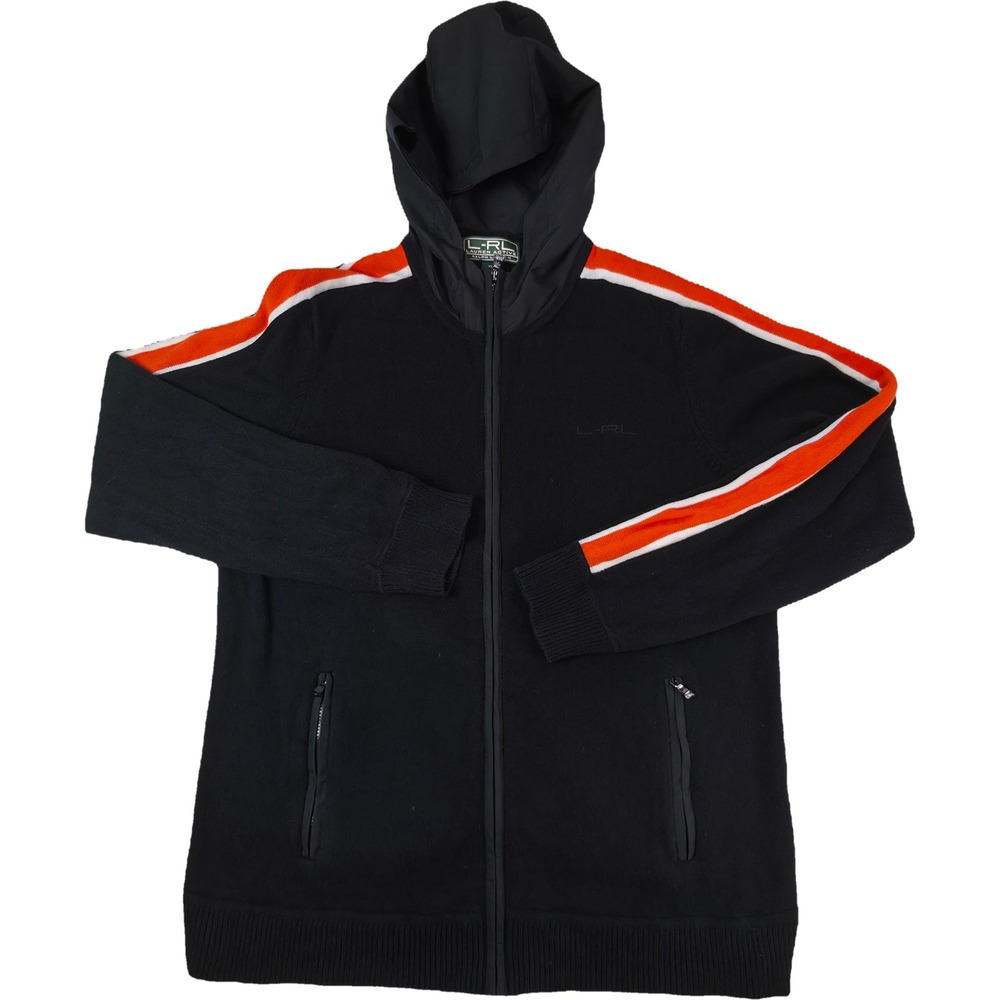 Lauren Active Ralph Lauren Full Zip Hoodie Women's XL Black Orange Stripe Cotton